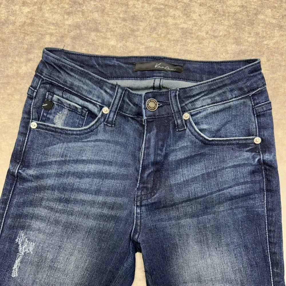 KanCan Women's Dark‎ Wash Distressed Ripped Frayed Hem Skinny Jeans Size 23/0